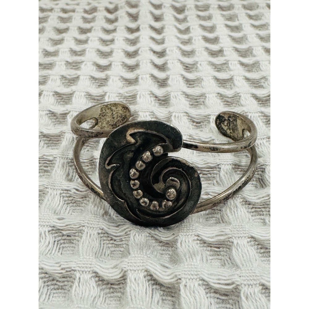 Sterling Silver Cuff Bracelet Abstract Spiral Swirl Design 6"